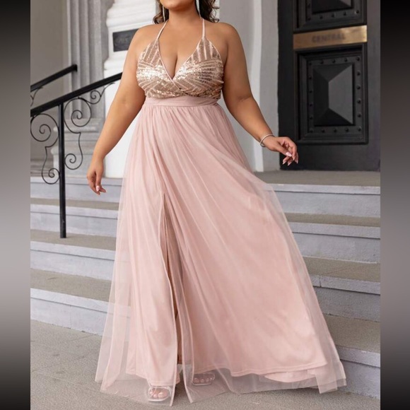 Luxe sequins open back party formal evening wedding gown dress - Picture 9 of 16